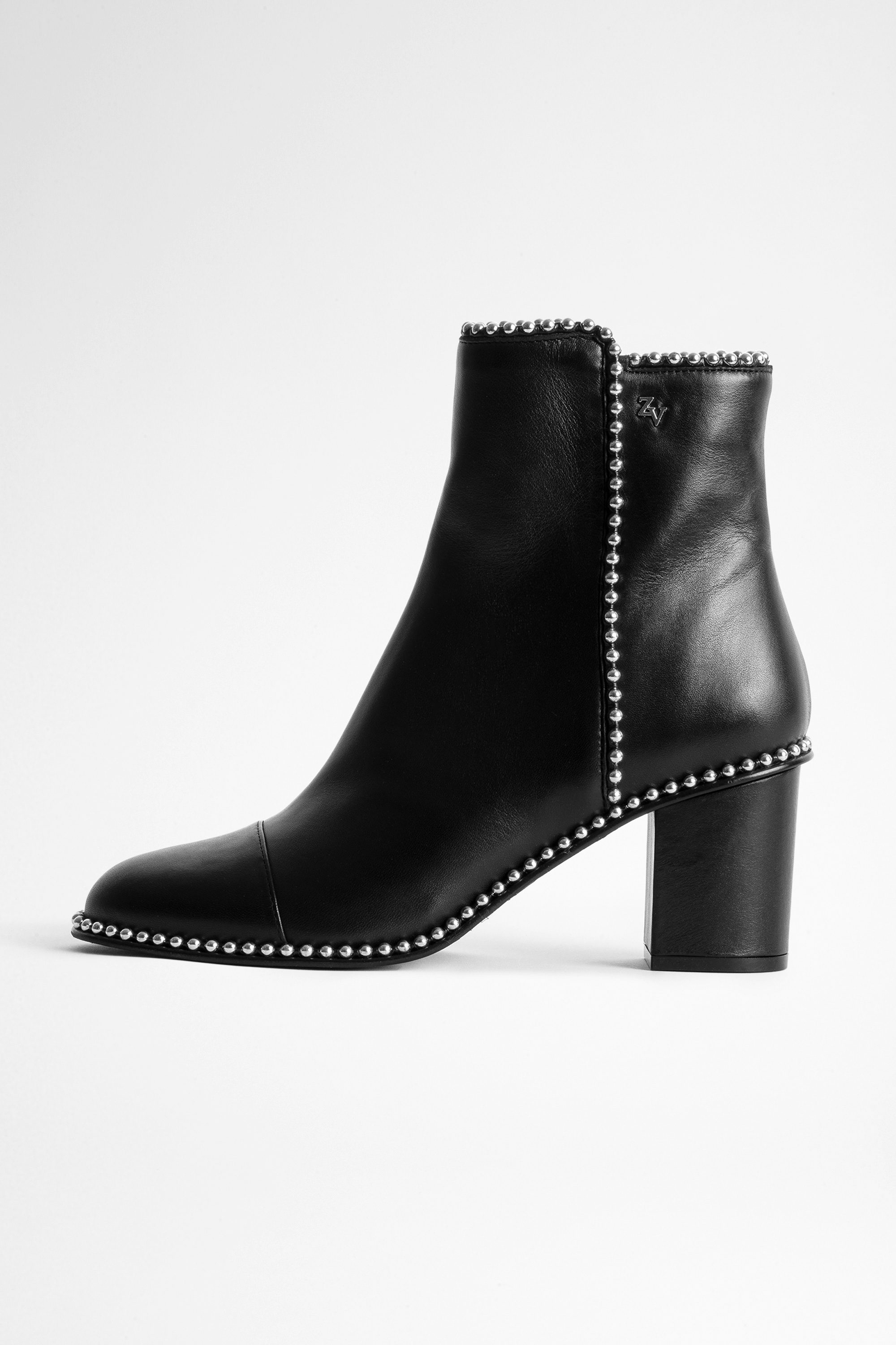 Lena Round Piping Ankle Boots - Women’s black heeled ankle boots